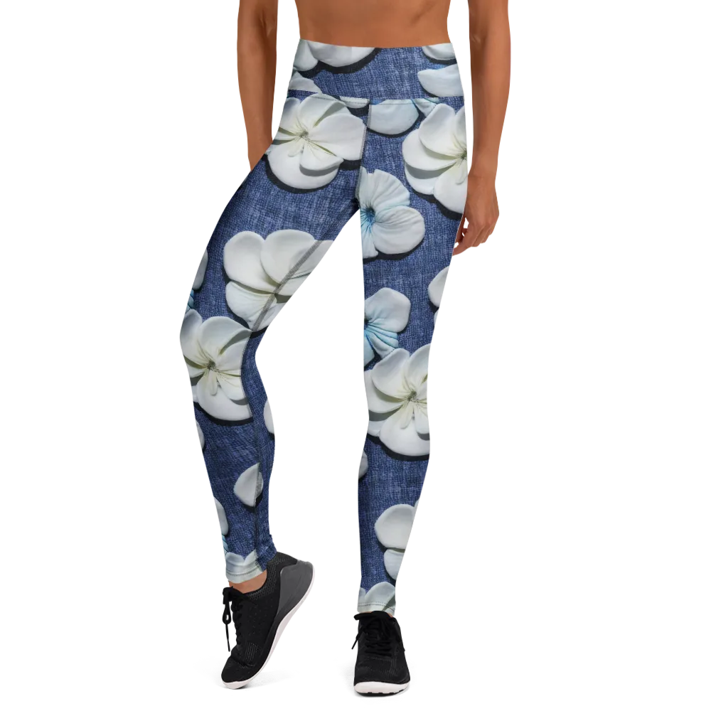 Azure Petal Drift on Yoga Leggings — Front