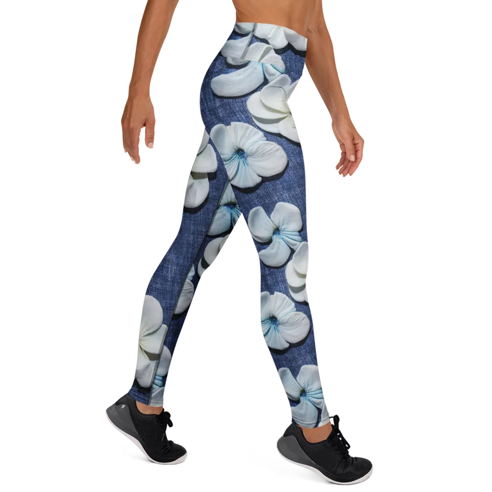 Azure Petal Drift on Yoga Leggings — Right