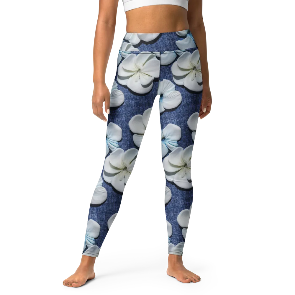 Azure Petal Drift on Yoga Leggings — Front