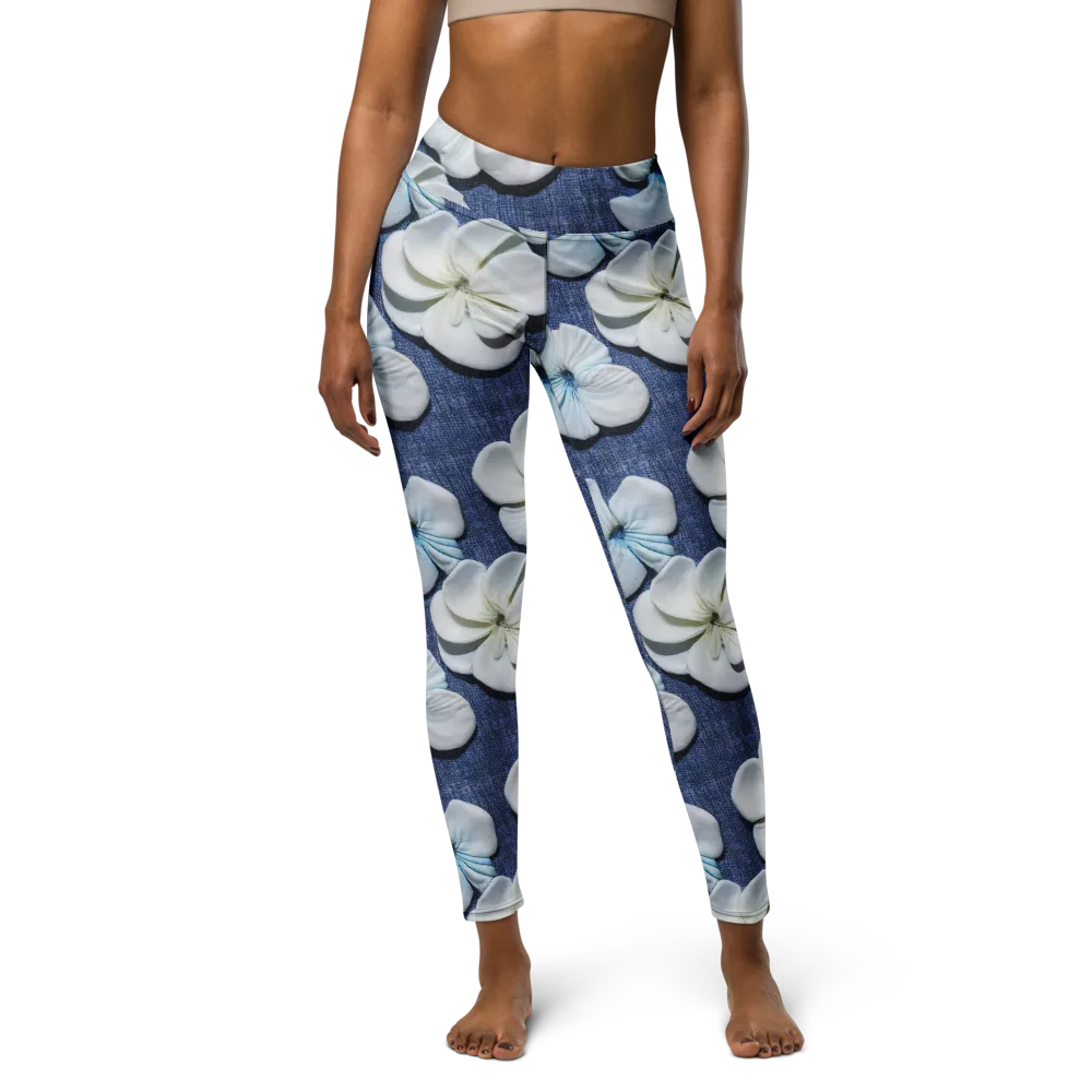 Azure Petal Drift on Yoga Leggings — Front