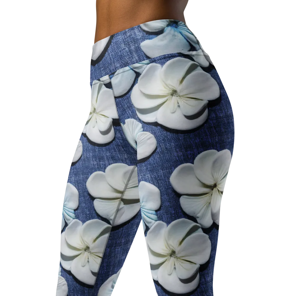 Azure Petal Drift on Yoga Leggings — Left Front