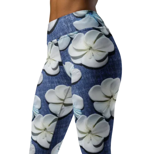 Azure Petal Drift on a Yoga Leggings