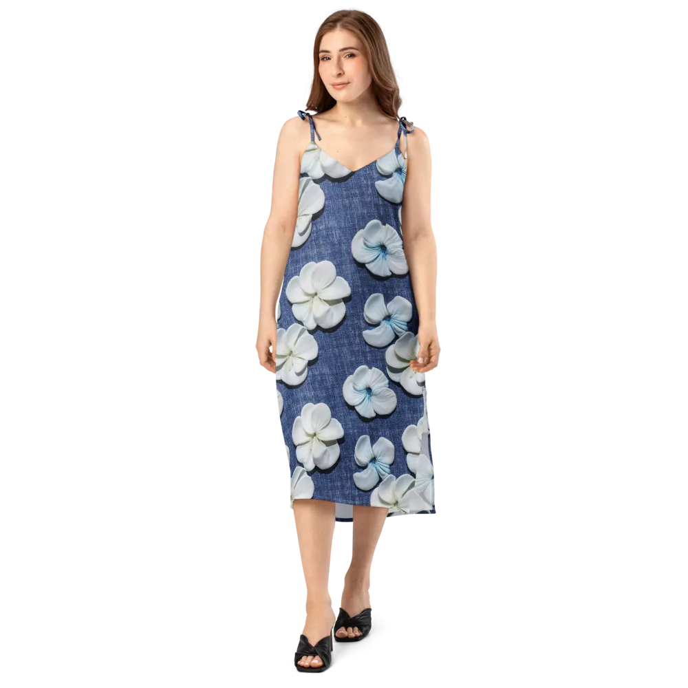 Azure Petal Drift on Slip Dress — Front