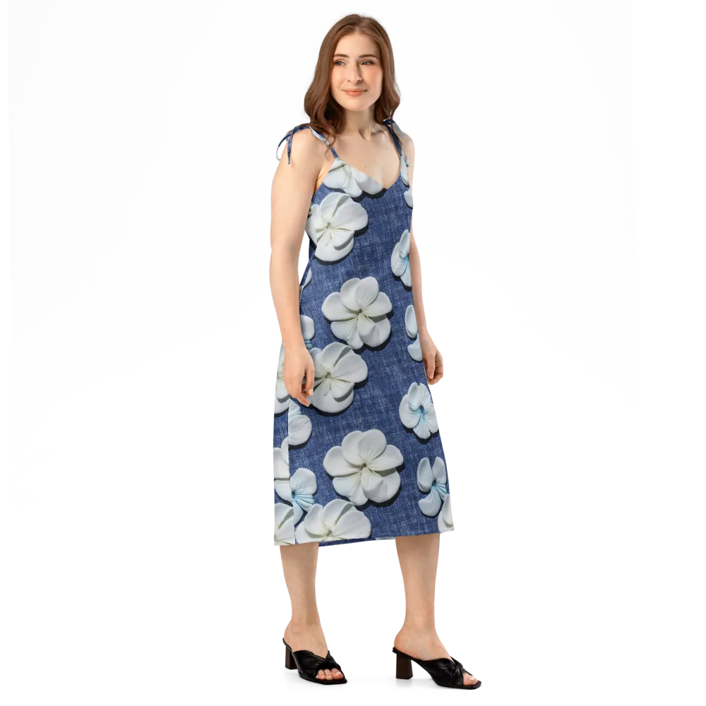 Azure Petal Drift on Slip Dress — Right Front
