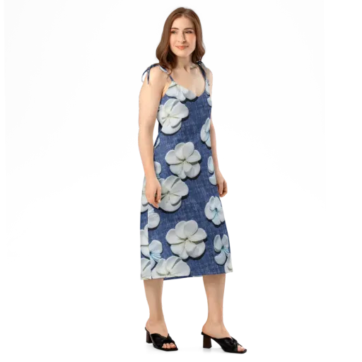 Azure Petal Drift on a Slip Dress
