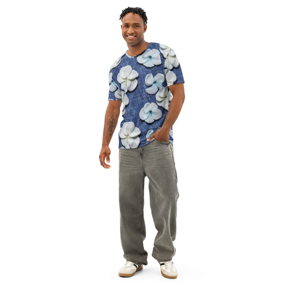 Azure Petal Drift on Men's Cotton Crew Neck T-Shirt — Front
