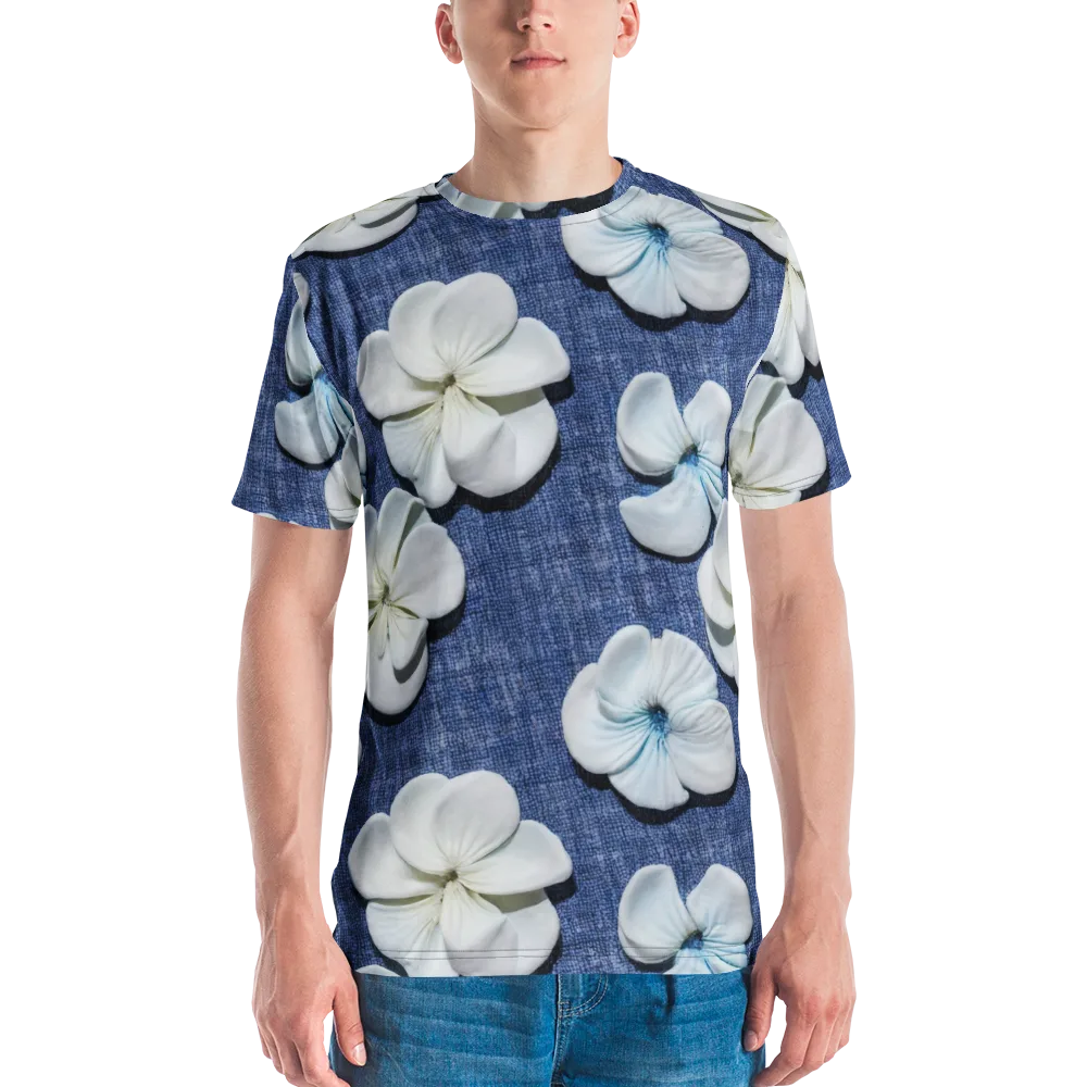 Azure Petal Drift on Men's Crew Neck T-Shirt — Front