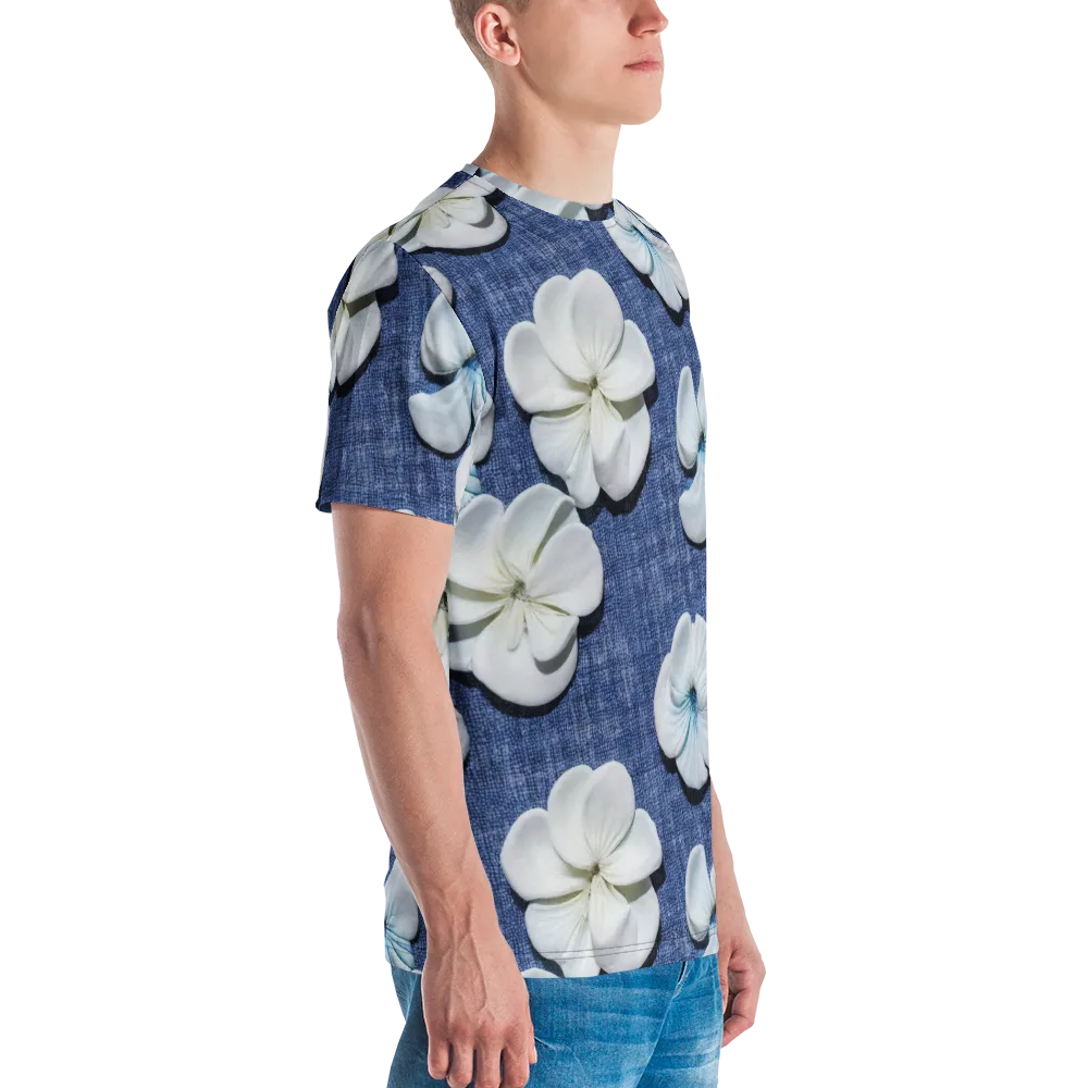 Azure Petal Drift on Men's Crew Neck T-Shirt — Right