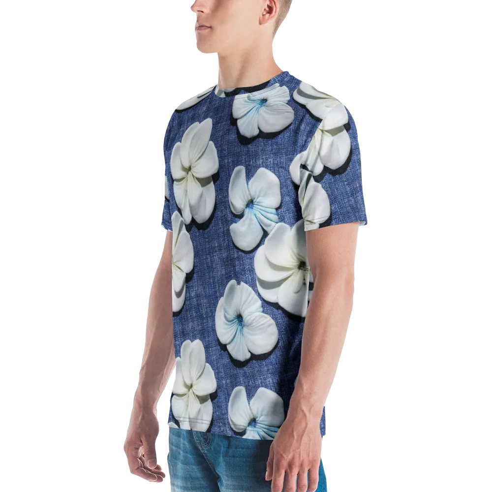 Azure Petal Drift on Men's Crew Neck T-Shirt — Left