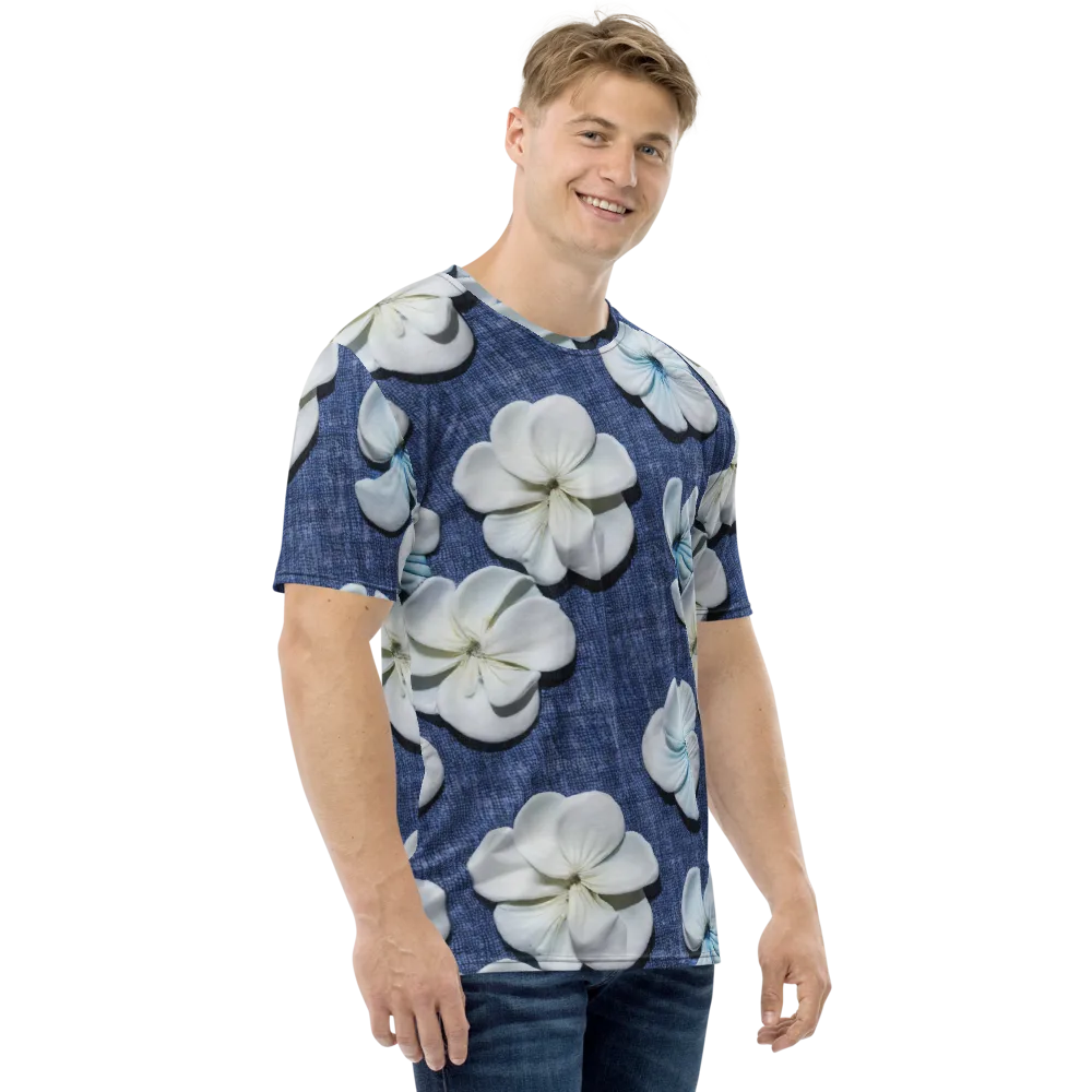 Azure Petal Drift on Men's Crew Neck T-Shirt — Right