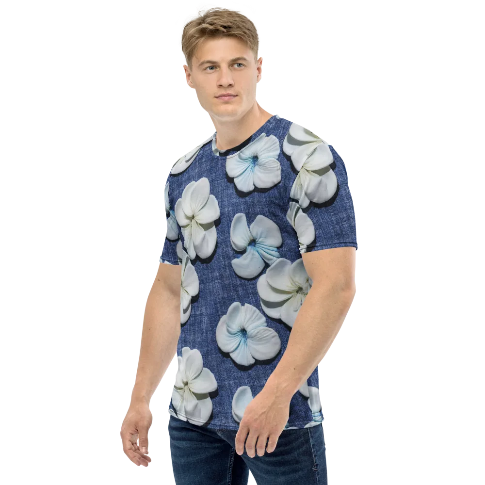 Azure Petal Drift on Men's Crew Neck T-Shirt — Left