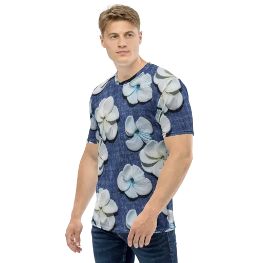 Azure Petal Drift on a Men's Crew Neck T-Shirt