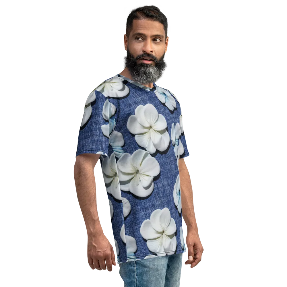 Azure Petal Drift on Men's Crew Neck T-Shirt — Right