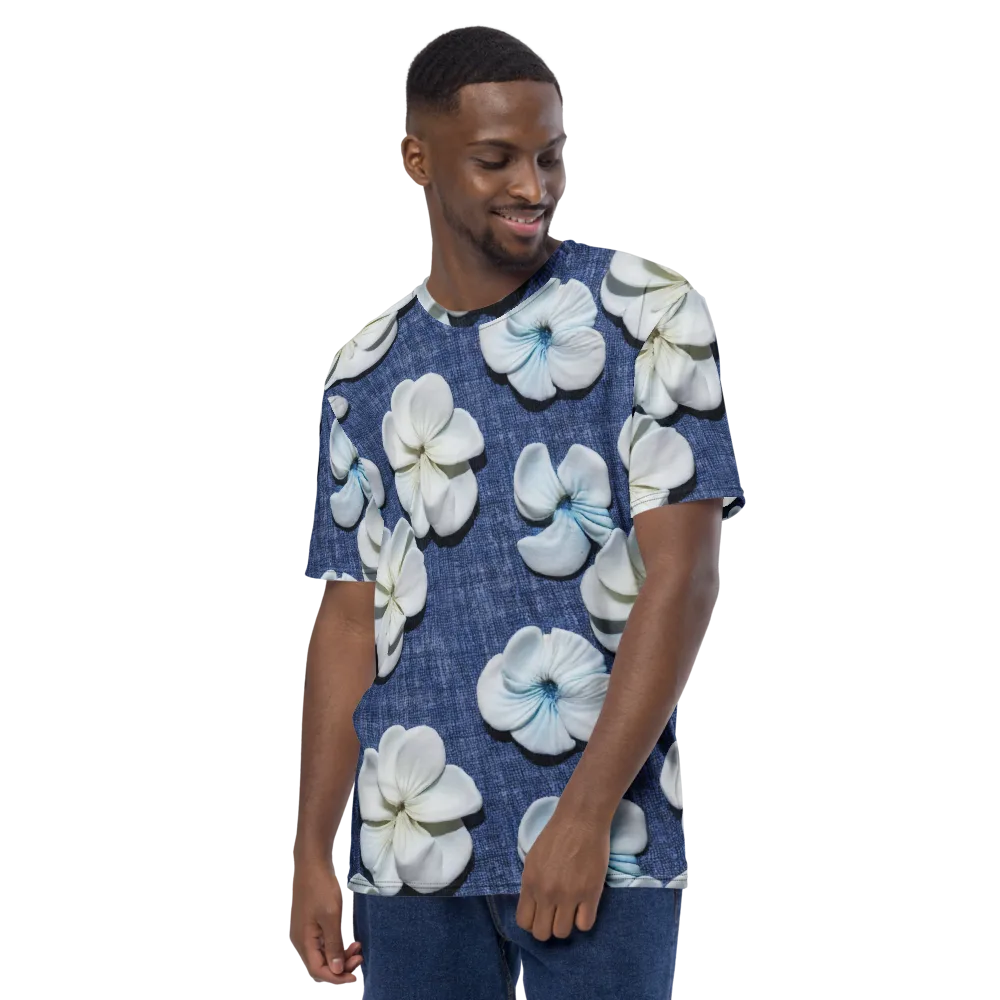 Azure Petal Drift on Men's Crew Neck T-Shirt — Left