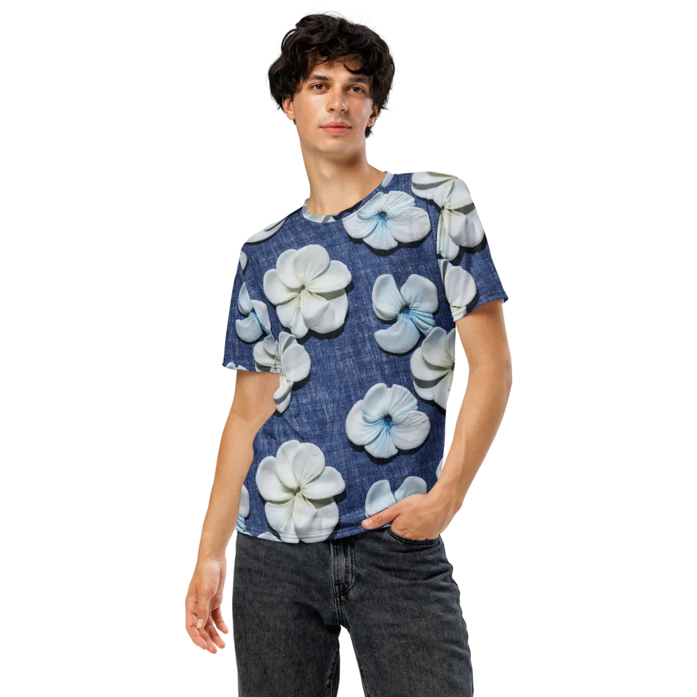 Azure Petal Drift on Men's Crew Neck T-Shirt — Front