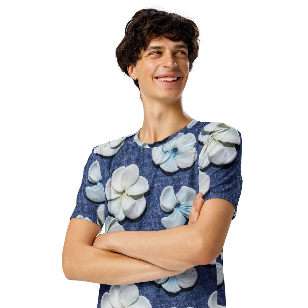 Azure Petal Drift on Men's Crew Neck T-Shirt — Left Front