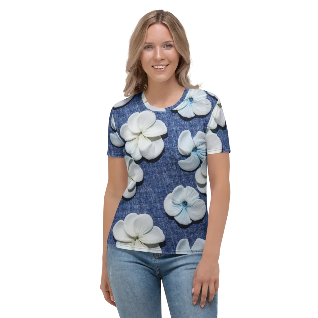 Azure Petal Drift on Women's Crew Neck T-Shirt — Front