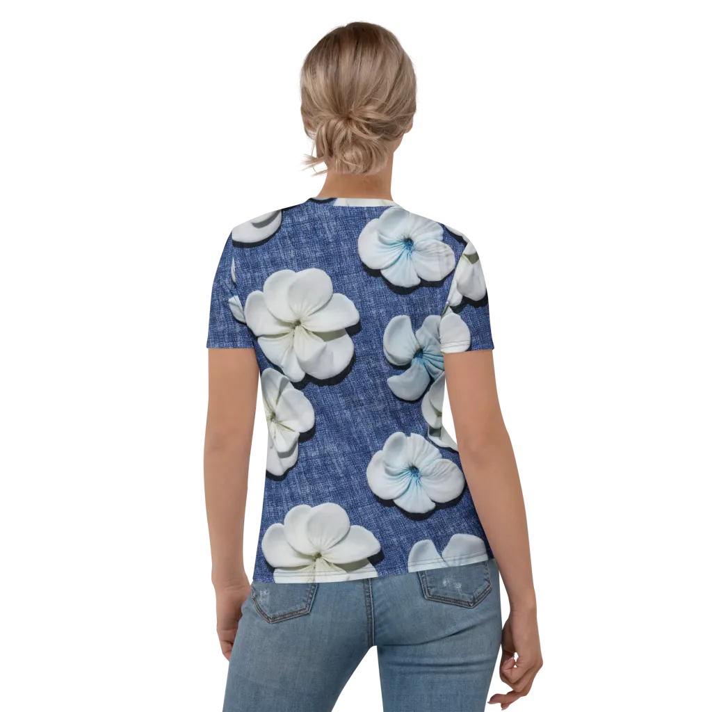 Azure Petal Drift on Women's Crew Neck T-Shirt — Back