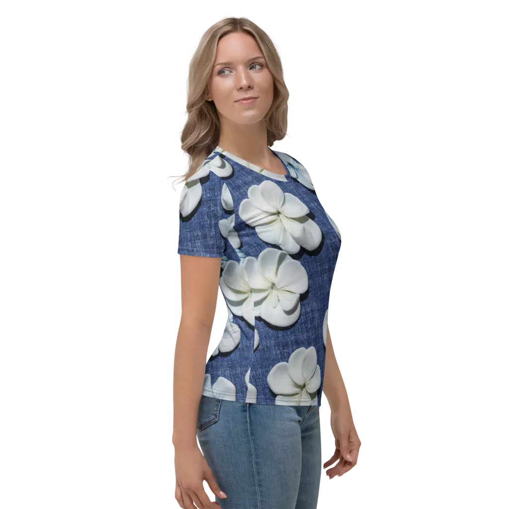 Azure Petal Drift on Women's Crew Neck T-Shirt — Right