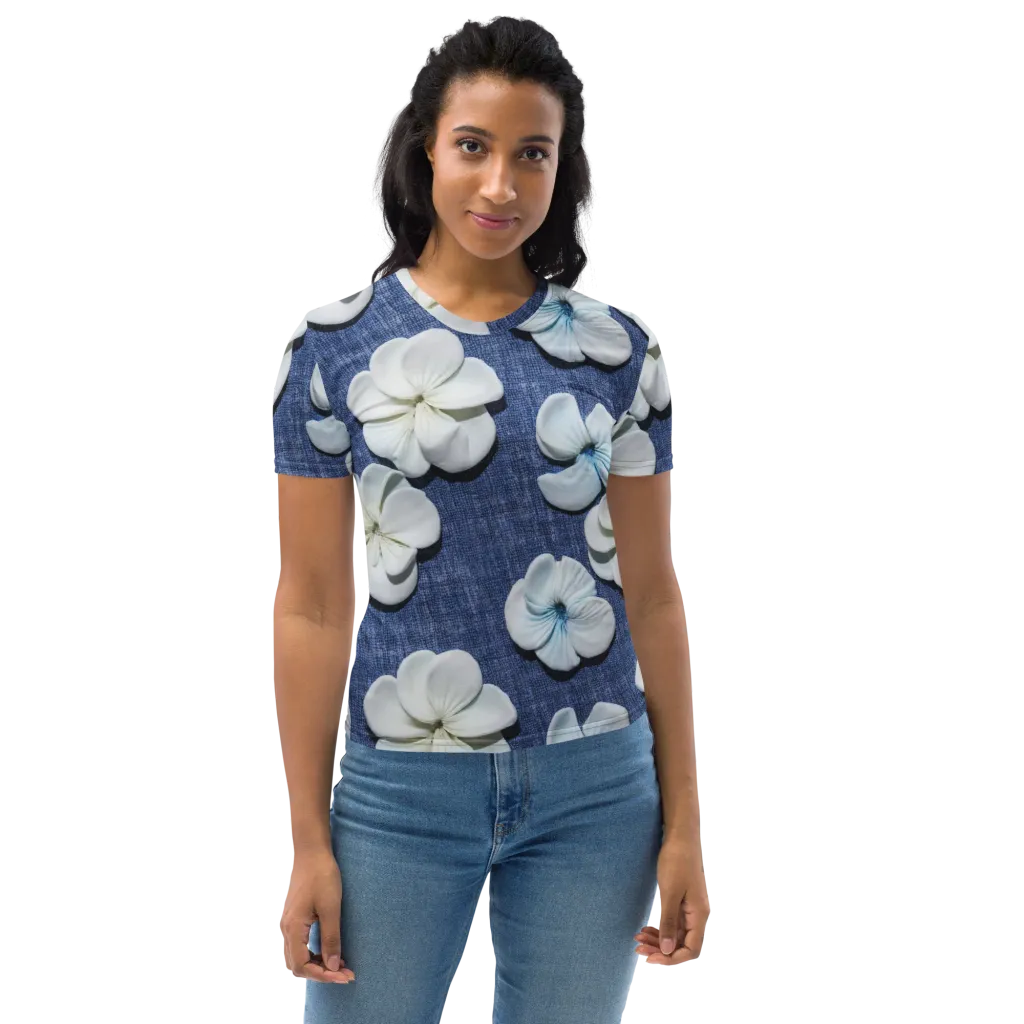 Azure Petal Drift on Women's Crew Neck T-Shirt — Front