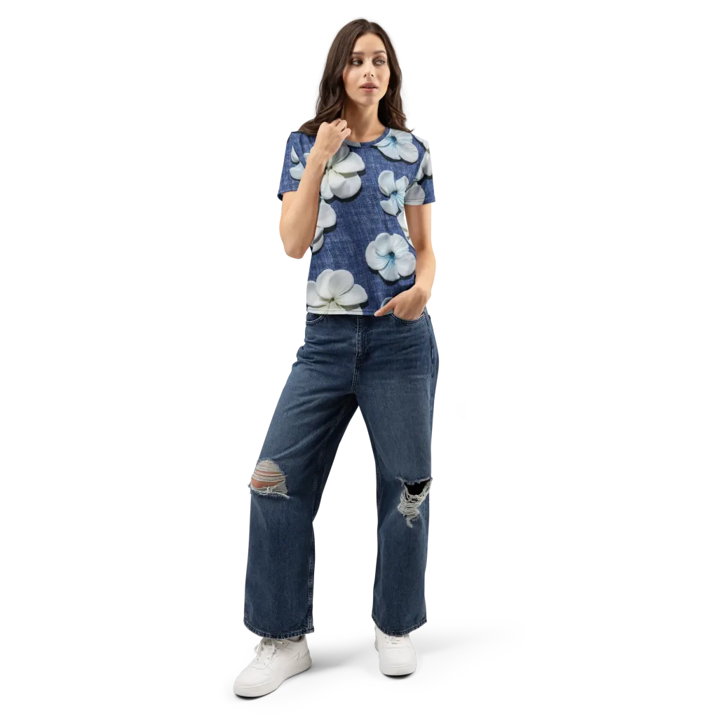 Azure Petal Drift on Women's Crew Neck T-Shirt — Front