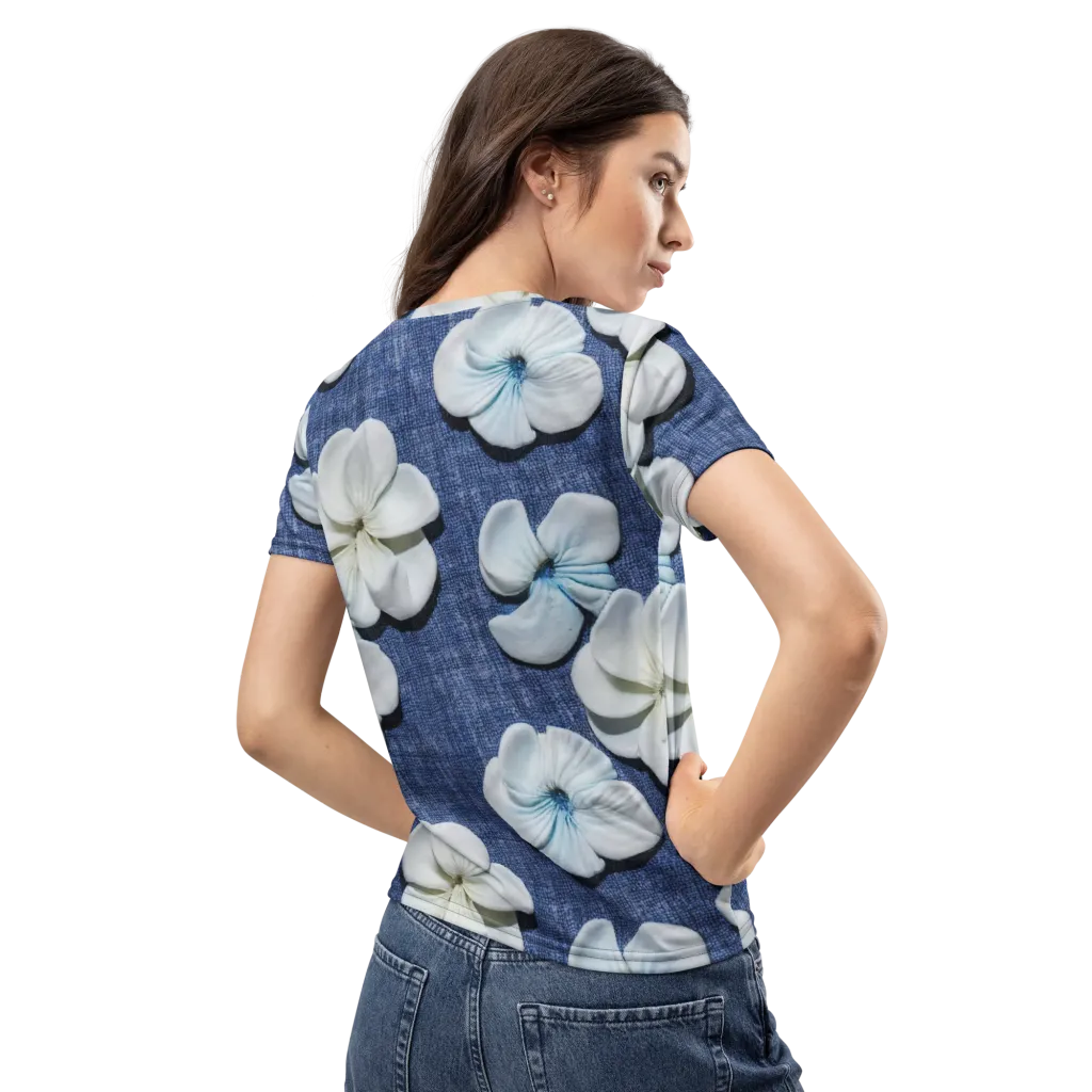 Azure Petal Drift on Women's Crew Neck T-Shirt — Back