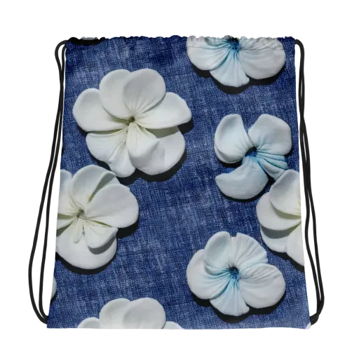 Azure Petal Drift on a Drawstring Bag