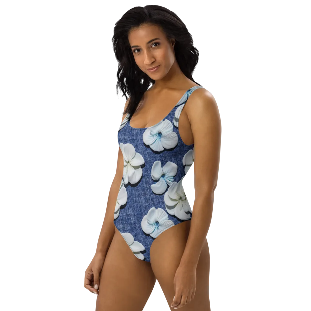 Azure Petal Drift on One-Piece Swimsuit — Left