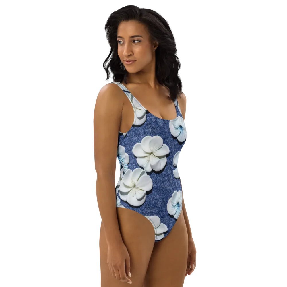 Azure Petal Drift on One-Piece Swimsuit — Right