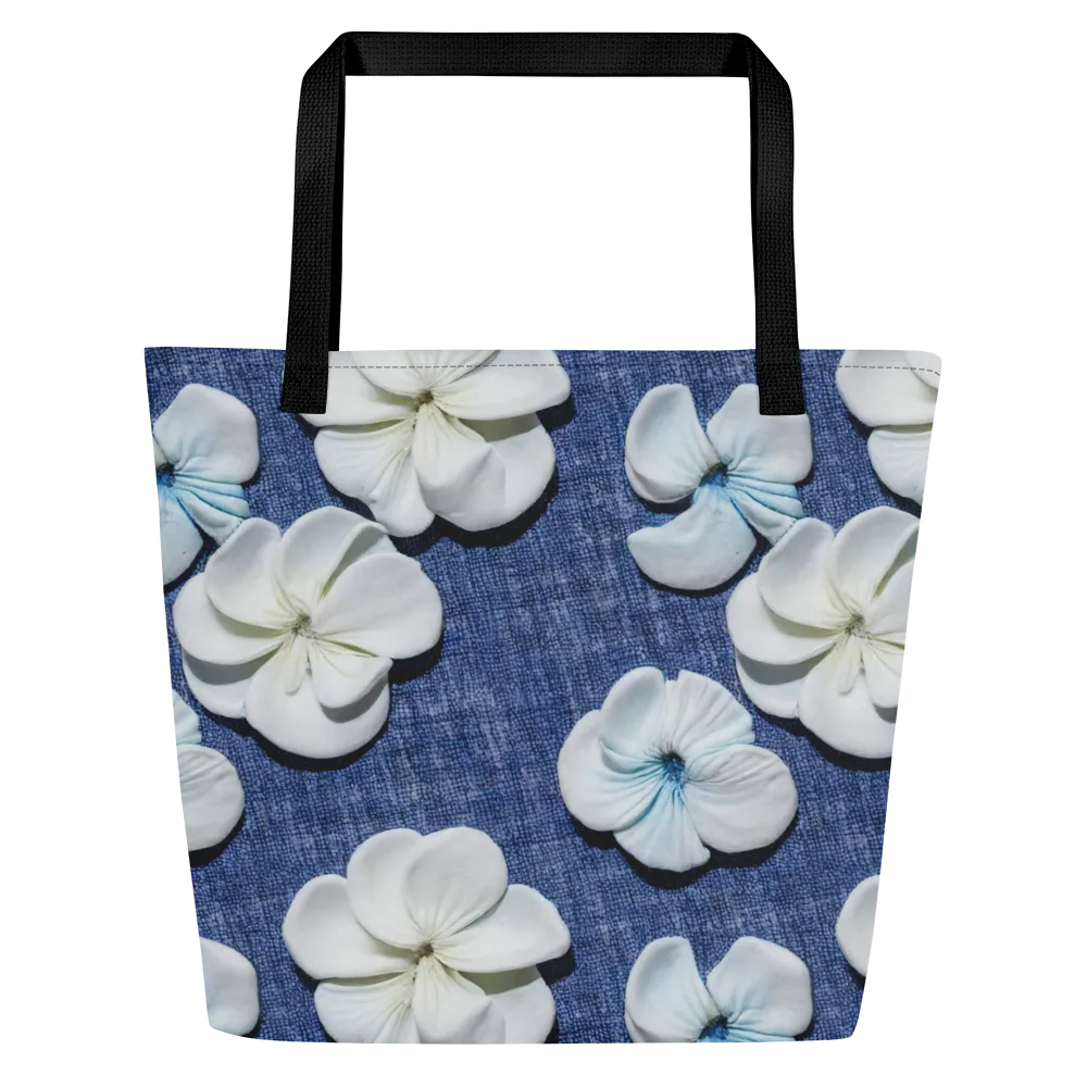 Azure Petal Drift on Large Tote Bag W/ Pocket — Front