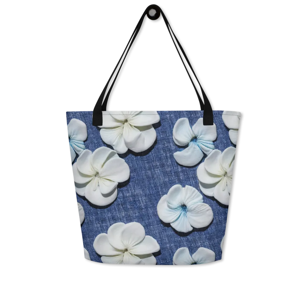 Azure Petal Drift on Large Tote Bag W/ Pocket — Front