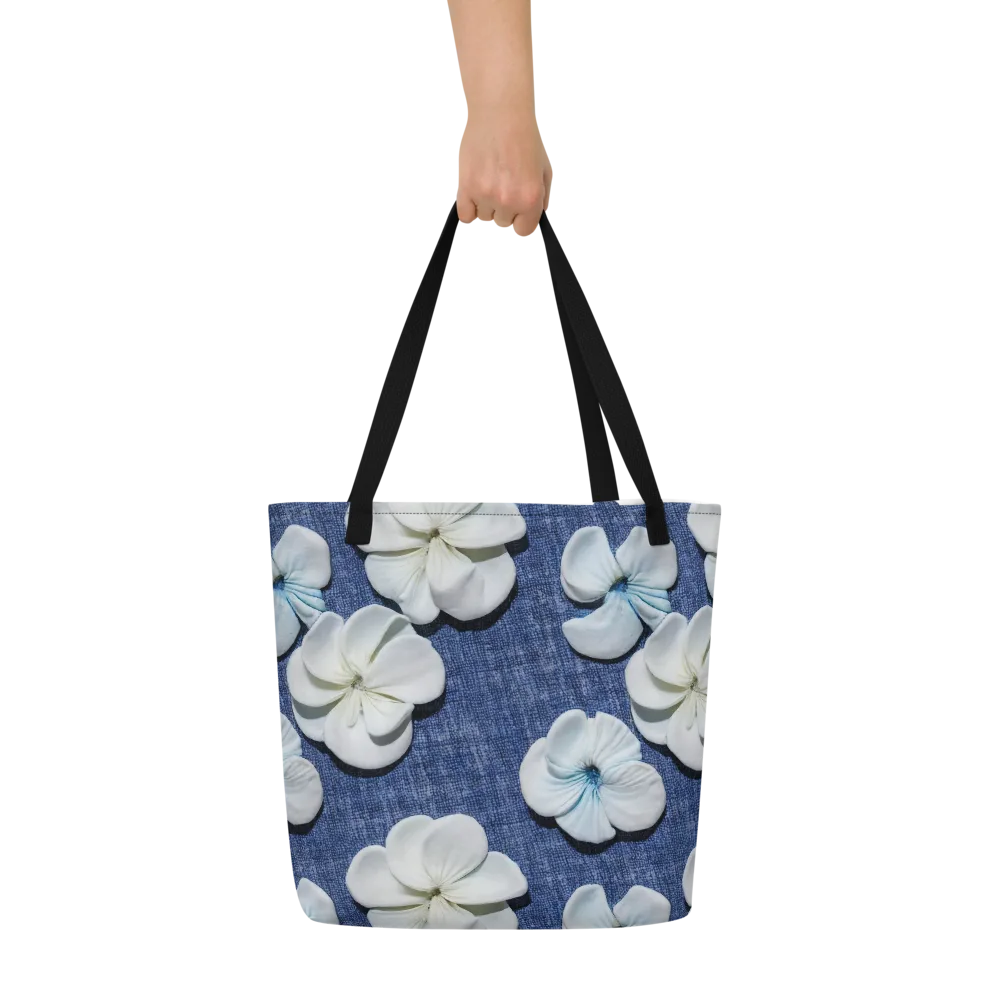 Azure Petal Drift on Large Tote Bag W/ Pocket — Front