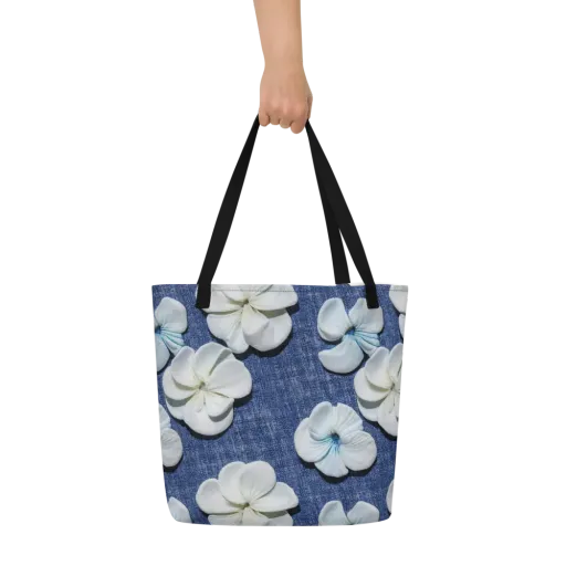 Azure Petal Drift on a Large Tote Bag W/ Pocket
