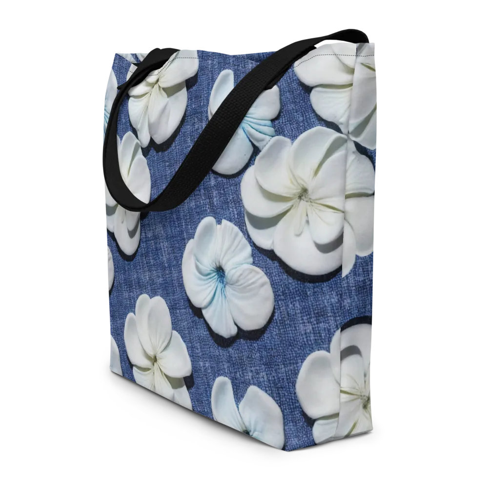 Azure Petal Drift on Large Tote Bag W/ Pocket — Front