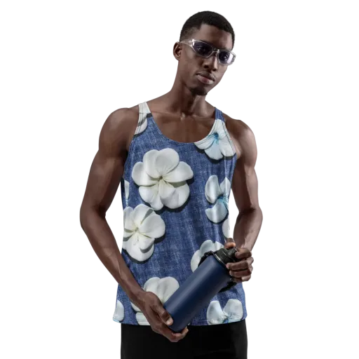 Azure Petal Drift on a Men's Tank Top