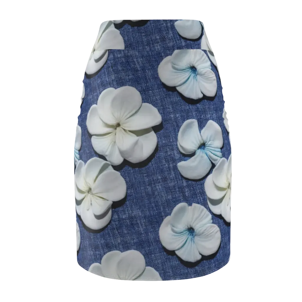 Azure Petal Drift on Pencil Skirt — Back