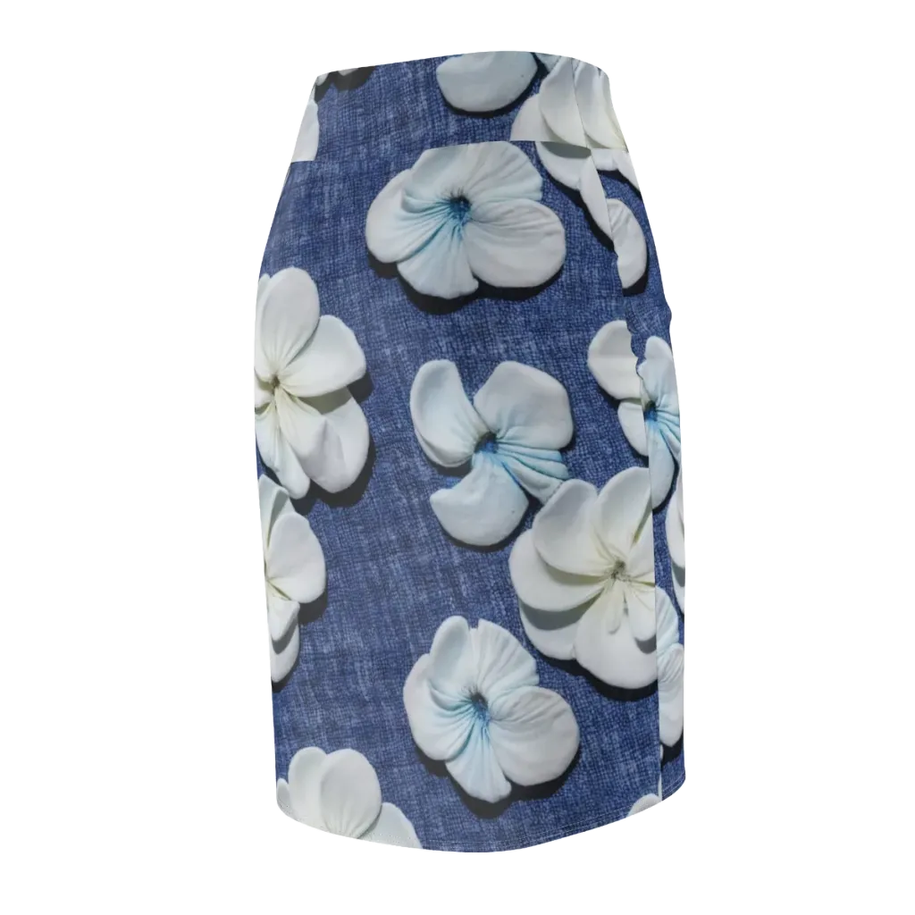 Azure Petal Drift on Pencil Skirt — Back Side
