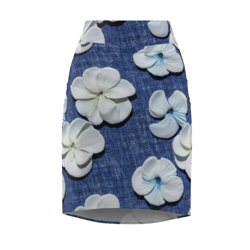 Azure Petal Drift on a Pencil Skirt