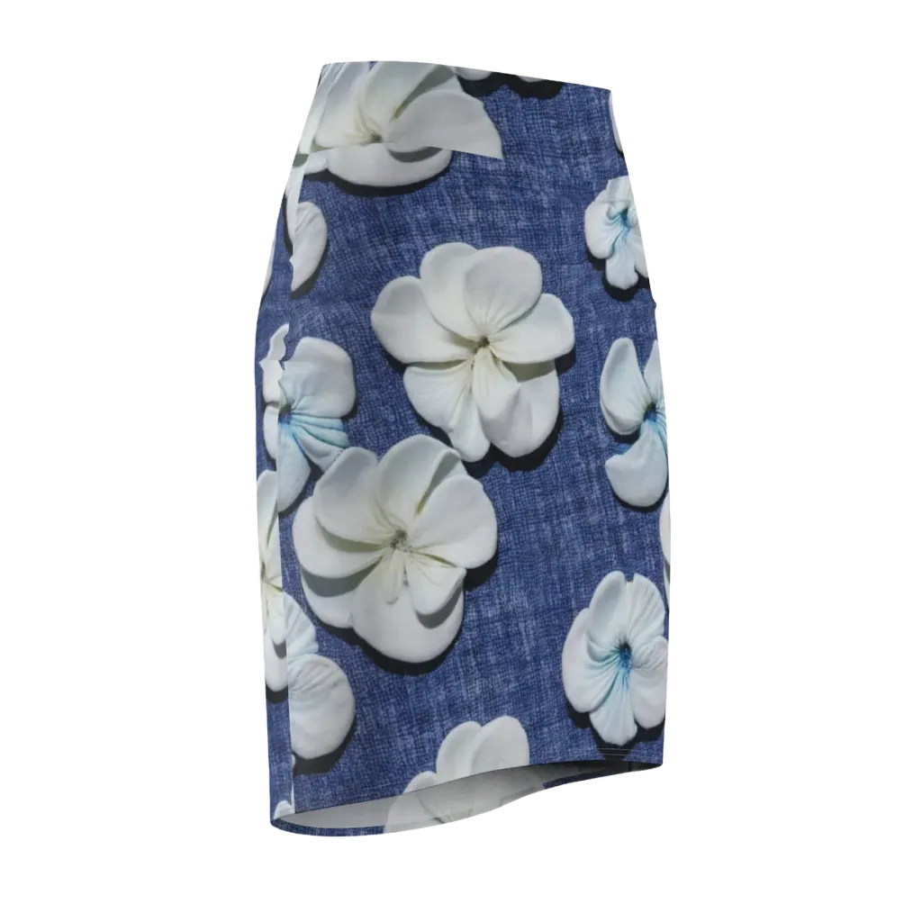 Azure Petal Drift on Pencil Skirt — Front Side