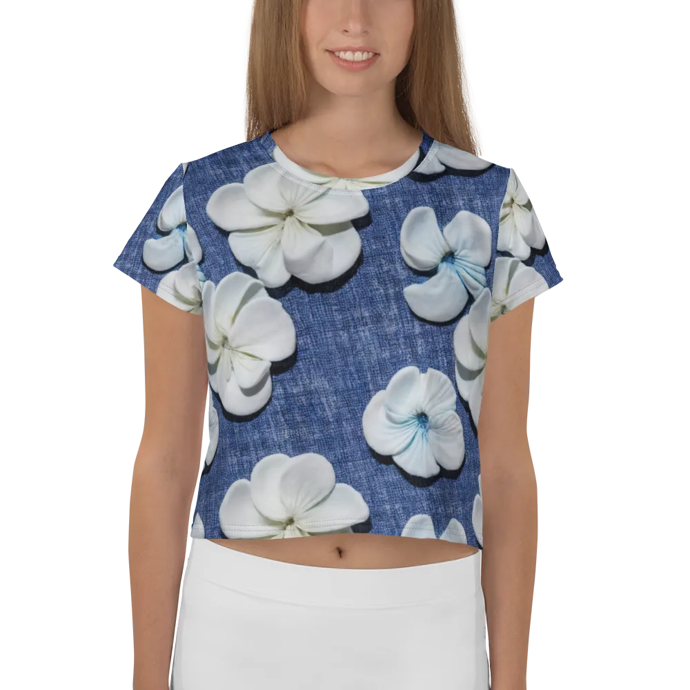 Azure Petal Drift on Crop Tee — Front