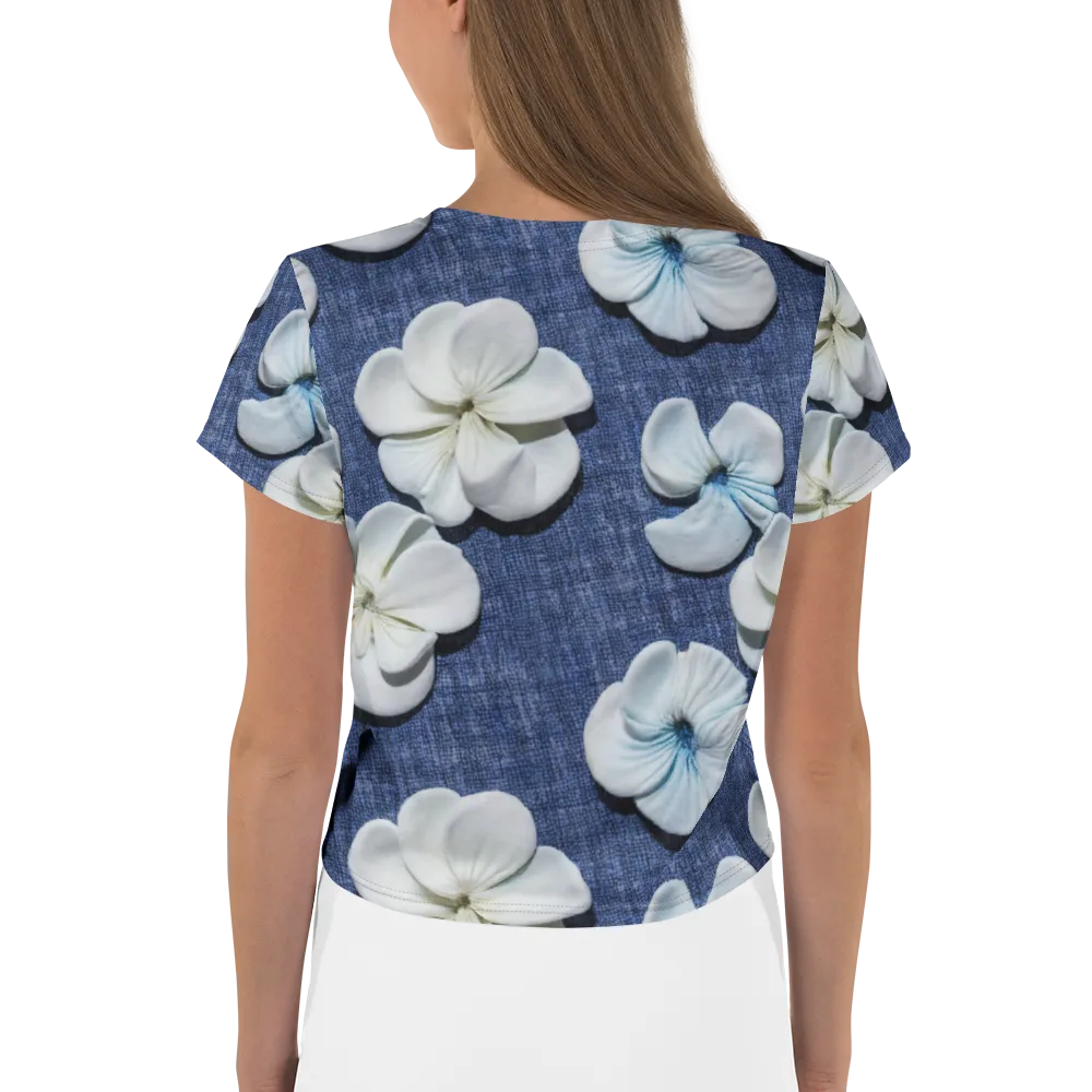 Azure Petal Drift on Crop Tee — Back