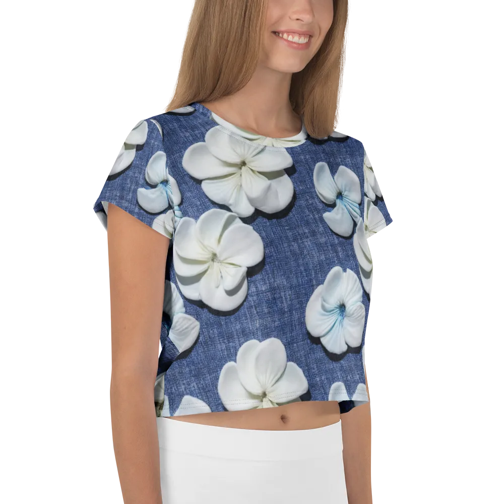 Azure Petal Drift on Crop Tee — Right