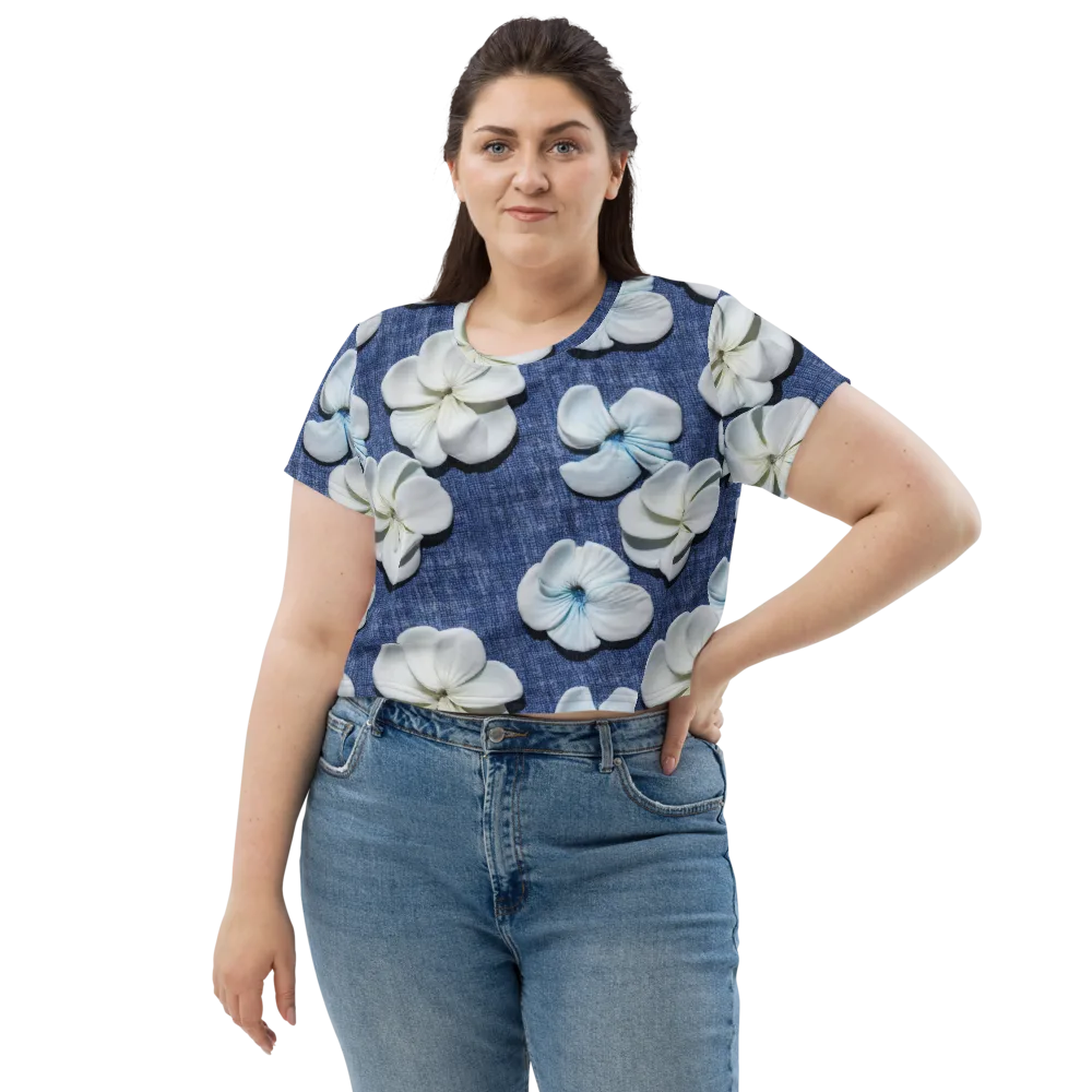 Azure Petal Drift on Crop Tee — Front