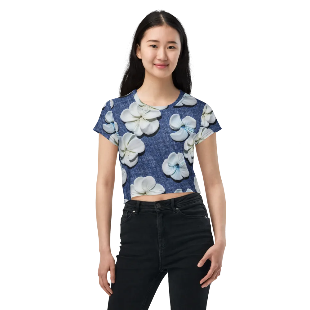 Azure Petal Drift on Crop Tee — Front