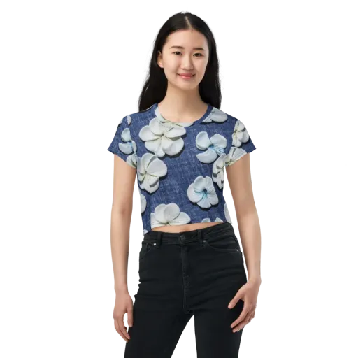 Azure Petal Drift on a Crop Tee
