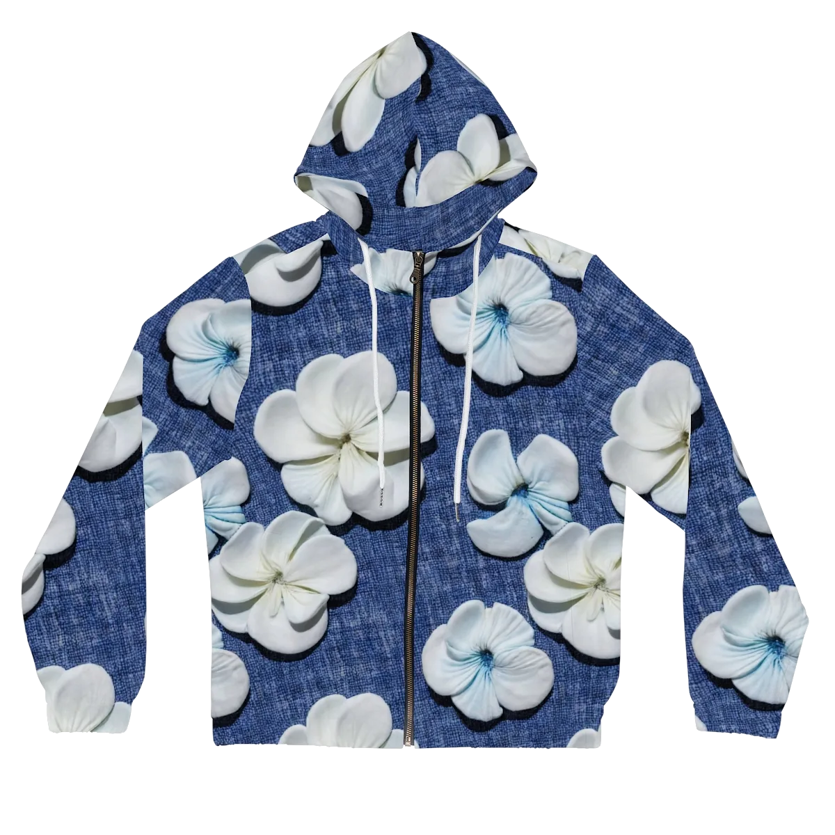 Azure Petal Drift on Women's Full-Zip Hoodie — Front