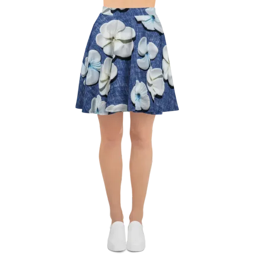 Azure Petal Drift on a Skater Skirt