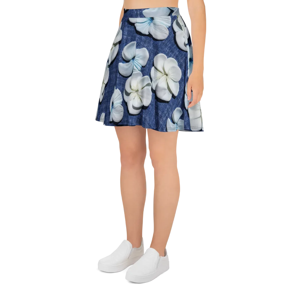 Azure Petal Drift on Skater Skirt — Left