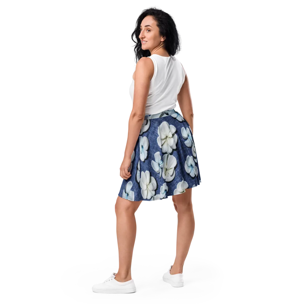 Azure Petal Drift on Skater Skirt — Back