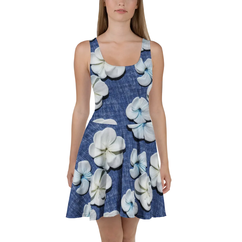 Azure Petal Drift on Skater Dress — Front